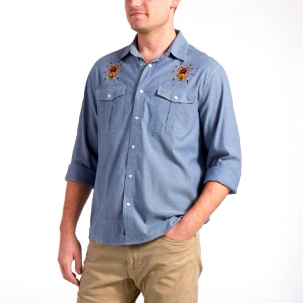 Extremely rare NEW Howler Bros Gaucho snap shirt Taranchula large indigo Oxford